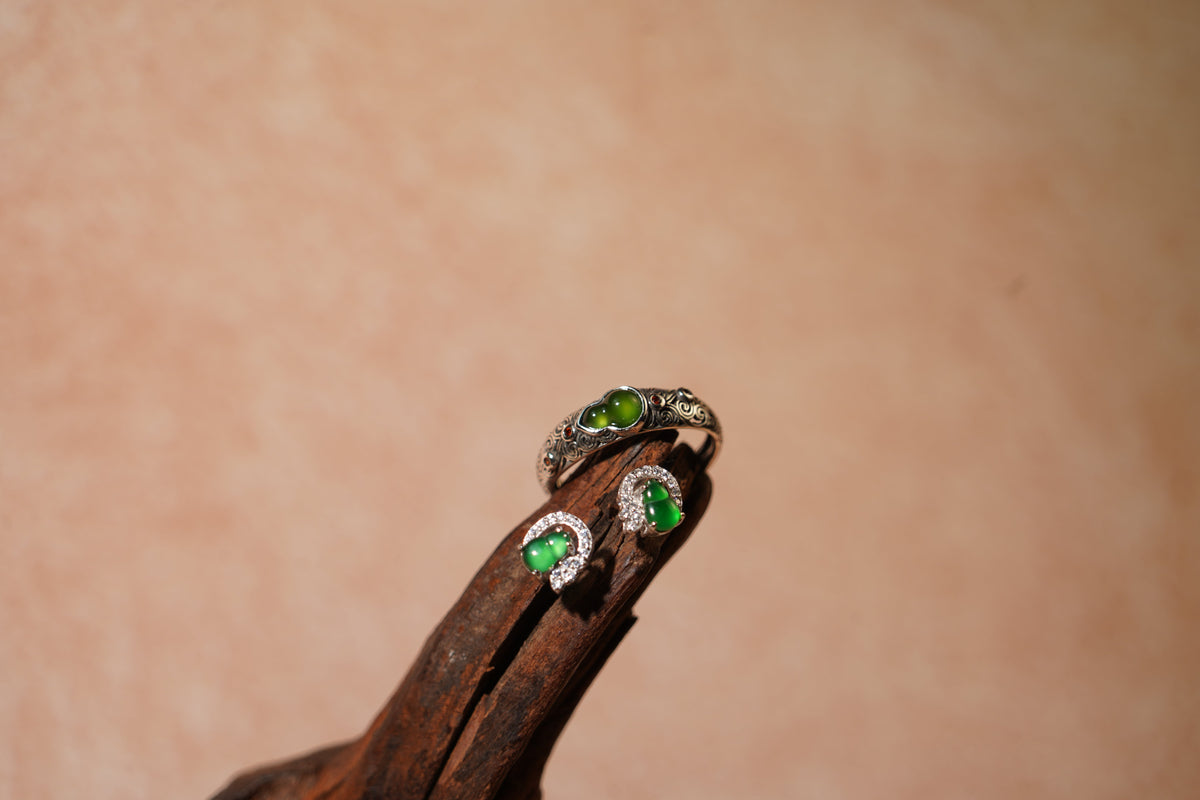 Modern Soul Lotus hulu gourd jewelry in ring and earring forms
