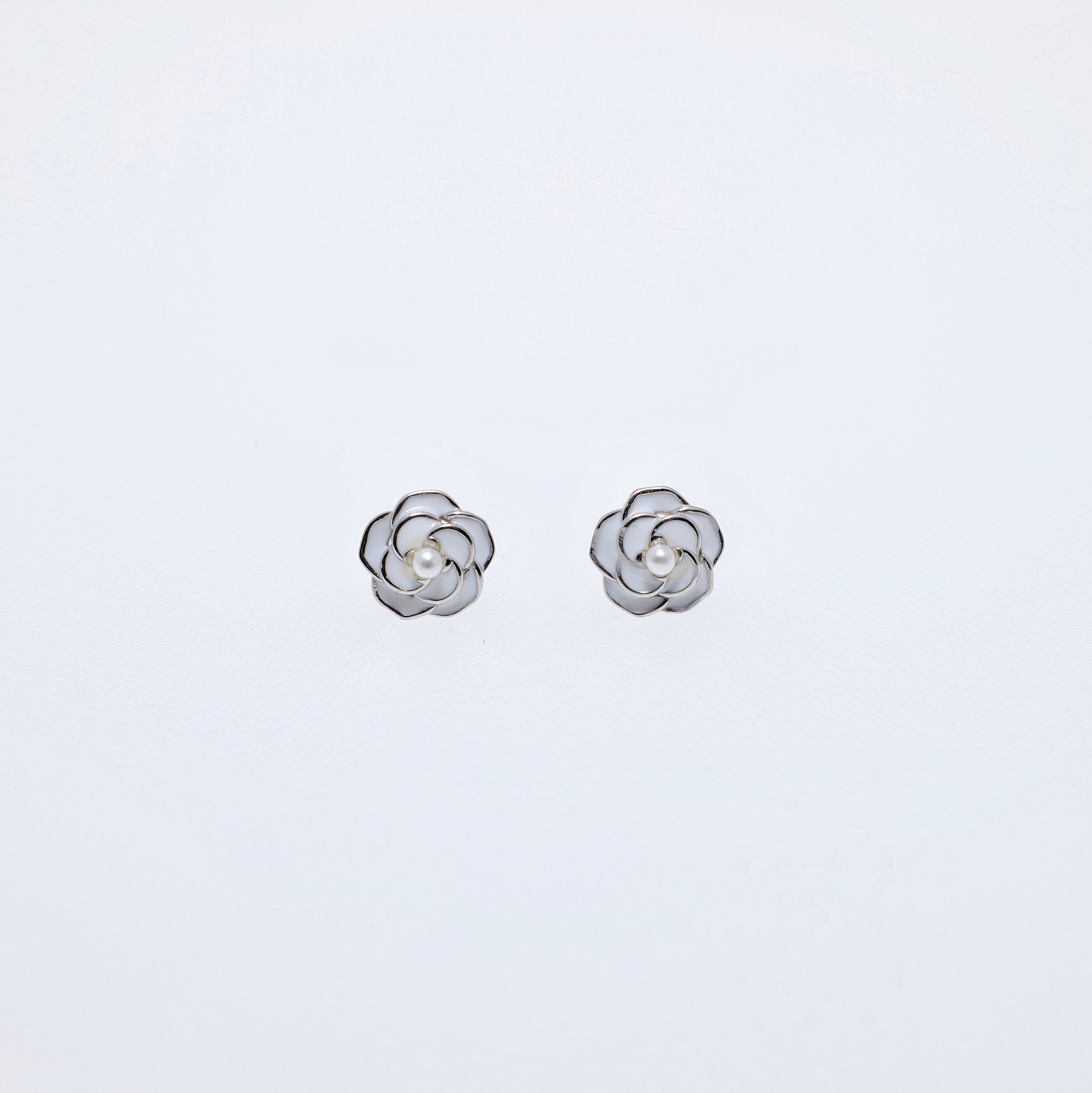 925 Silver Camellia Pearl Earrings