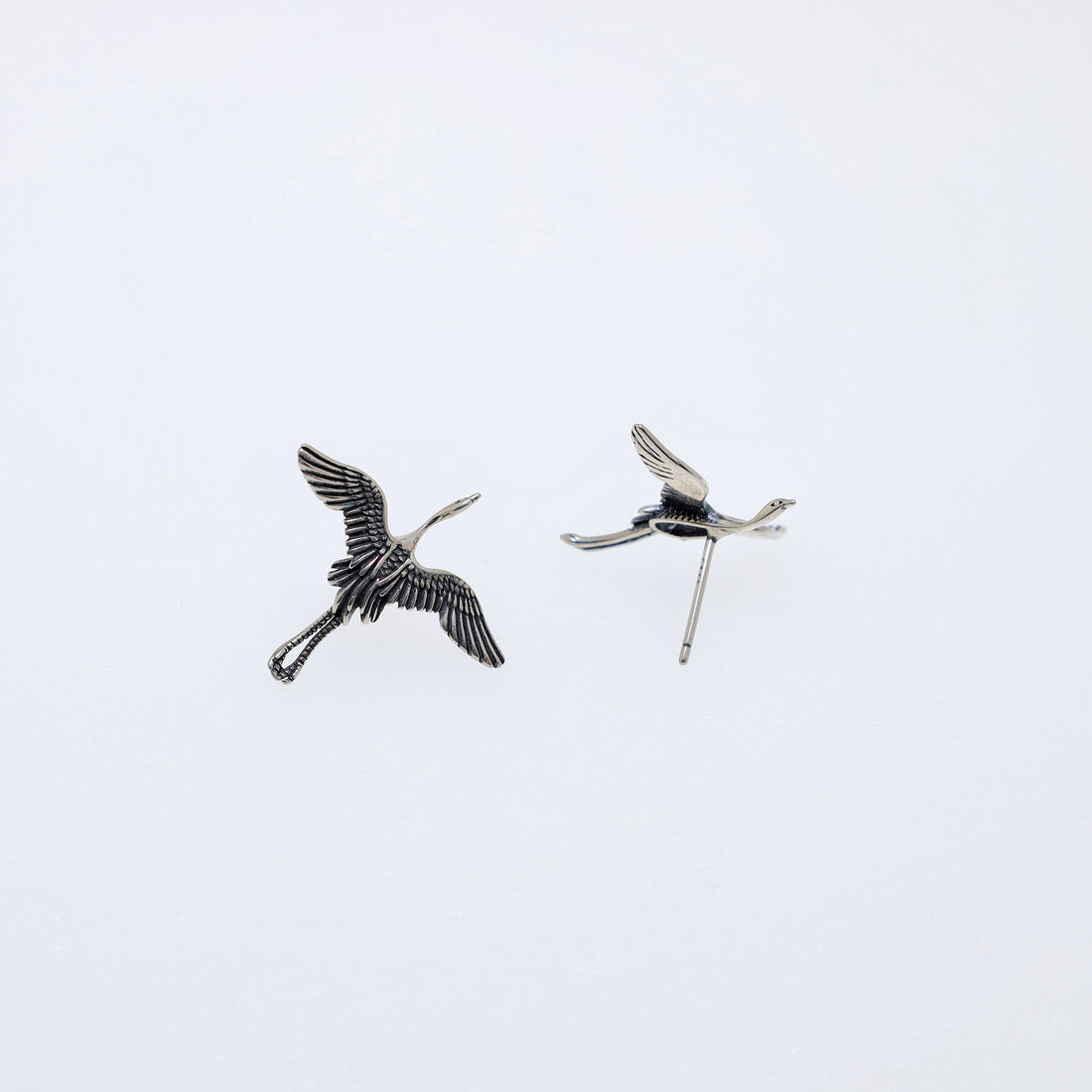 925 silver flying crane earrings symbolizing longevity, faithfulness, and graceful perspective