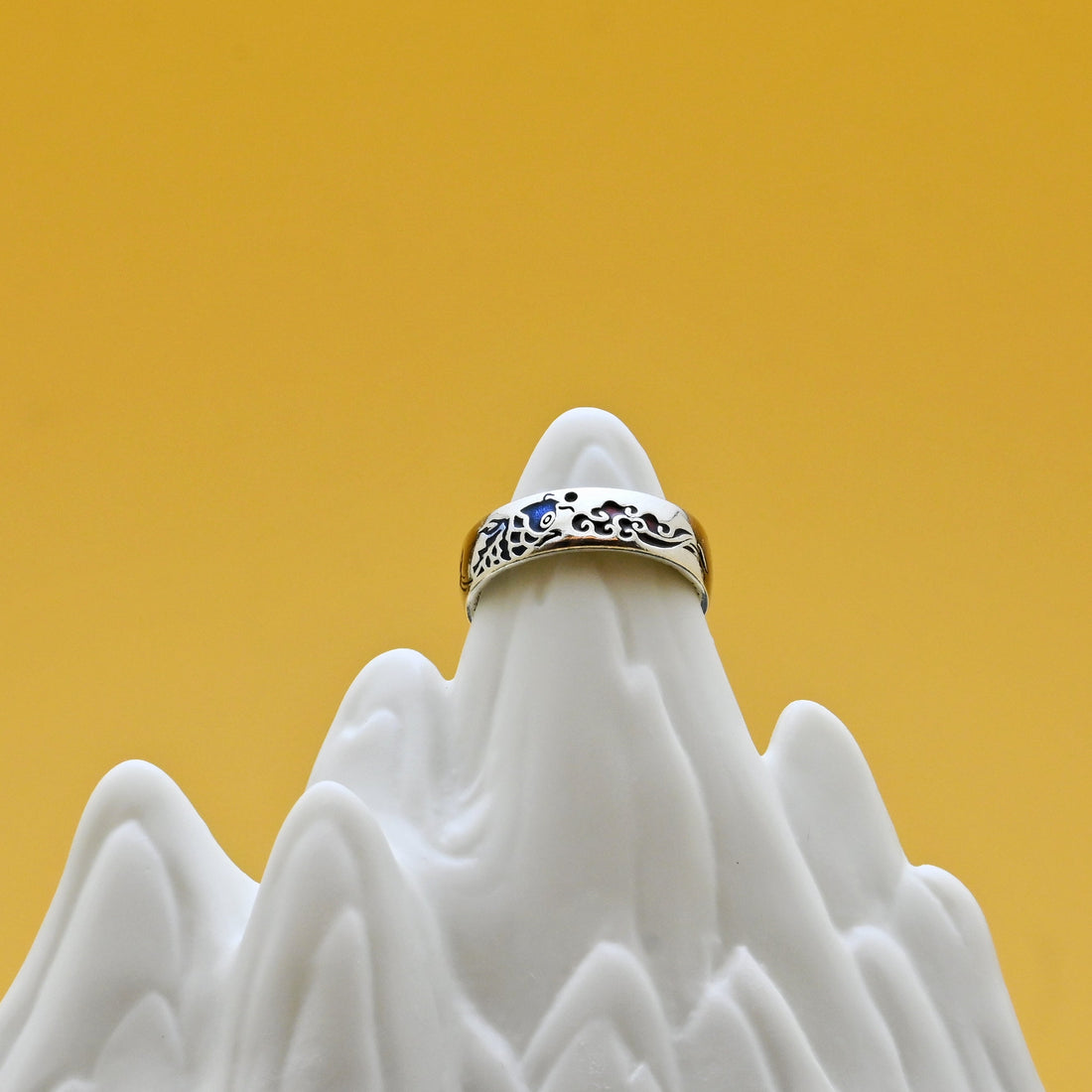Blue koi and red auspicious cloud adjustable ring used as a symbolic gift for life transitions
