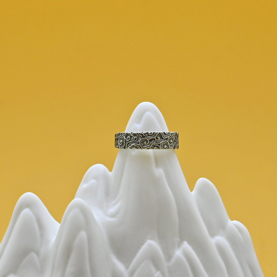 Auspicious Cloud 999 Fine Silver Adjustable Ring with repeating Chinese xiangyun cloud motif