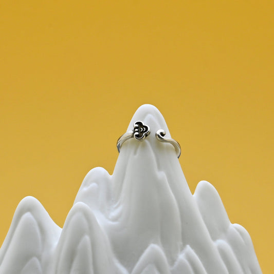 Good Luck Ruyi Open Ring with a traditional Chinese ruyi motif