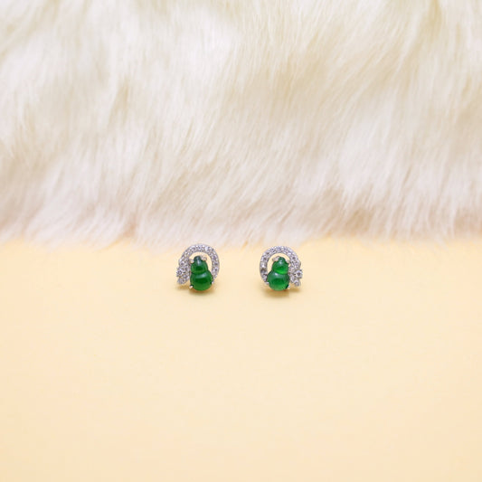Natural Type A jadeite gourd stud earrings framed with cubic zirconia in sterling silver