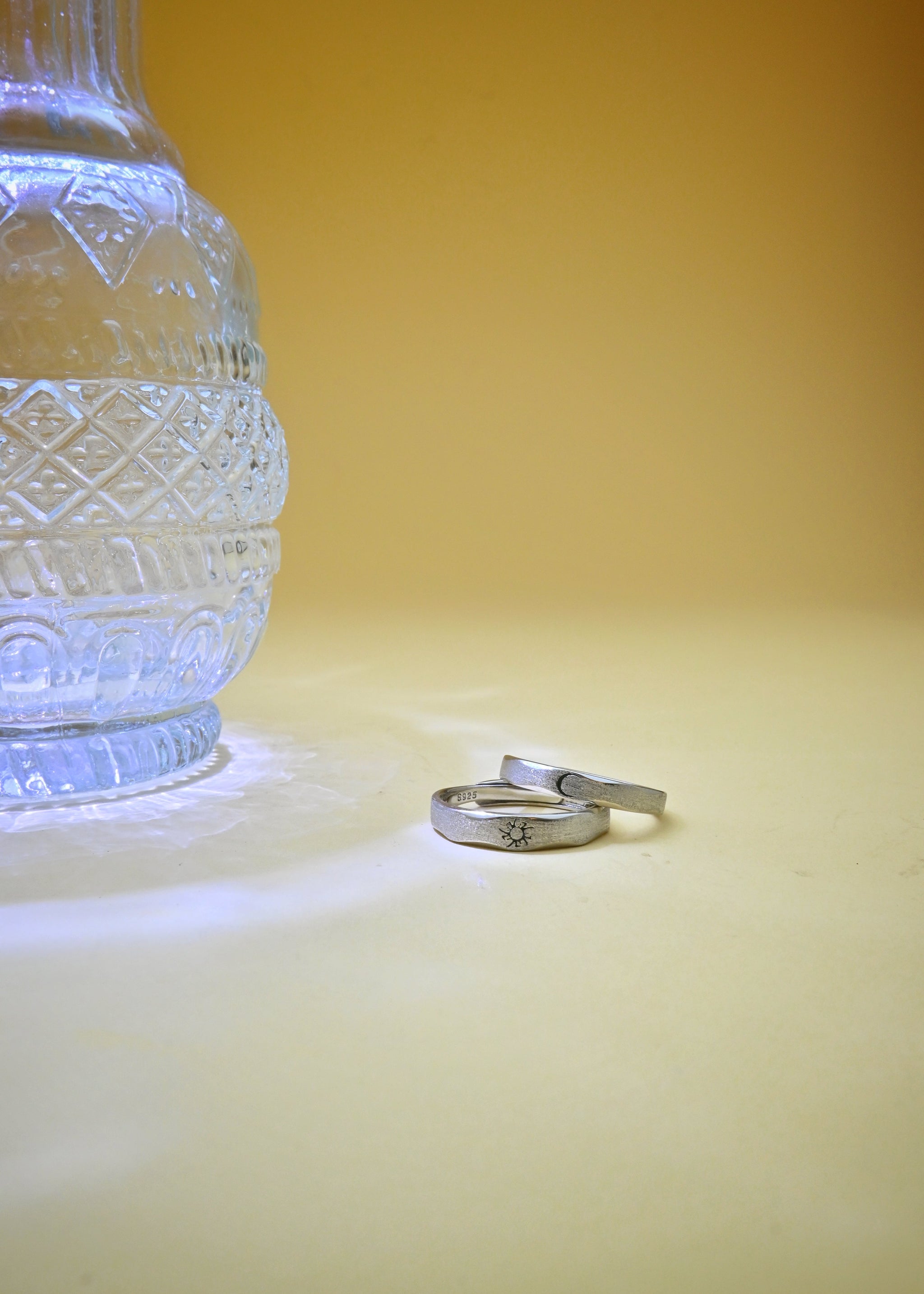 Sun and Moon Couple Rings Set symbolizing balance and complementary love