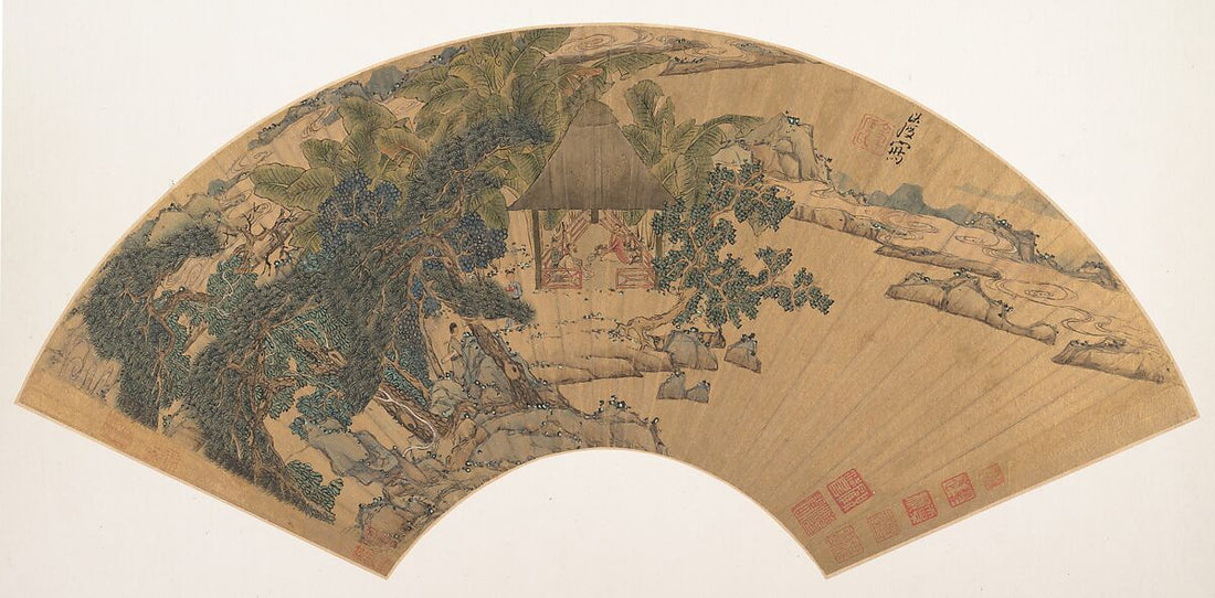 Two scholars seated in a waterside pavilion in Chen Hongshou's mid-17th-century Landscape