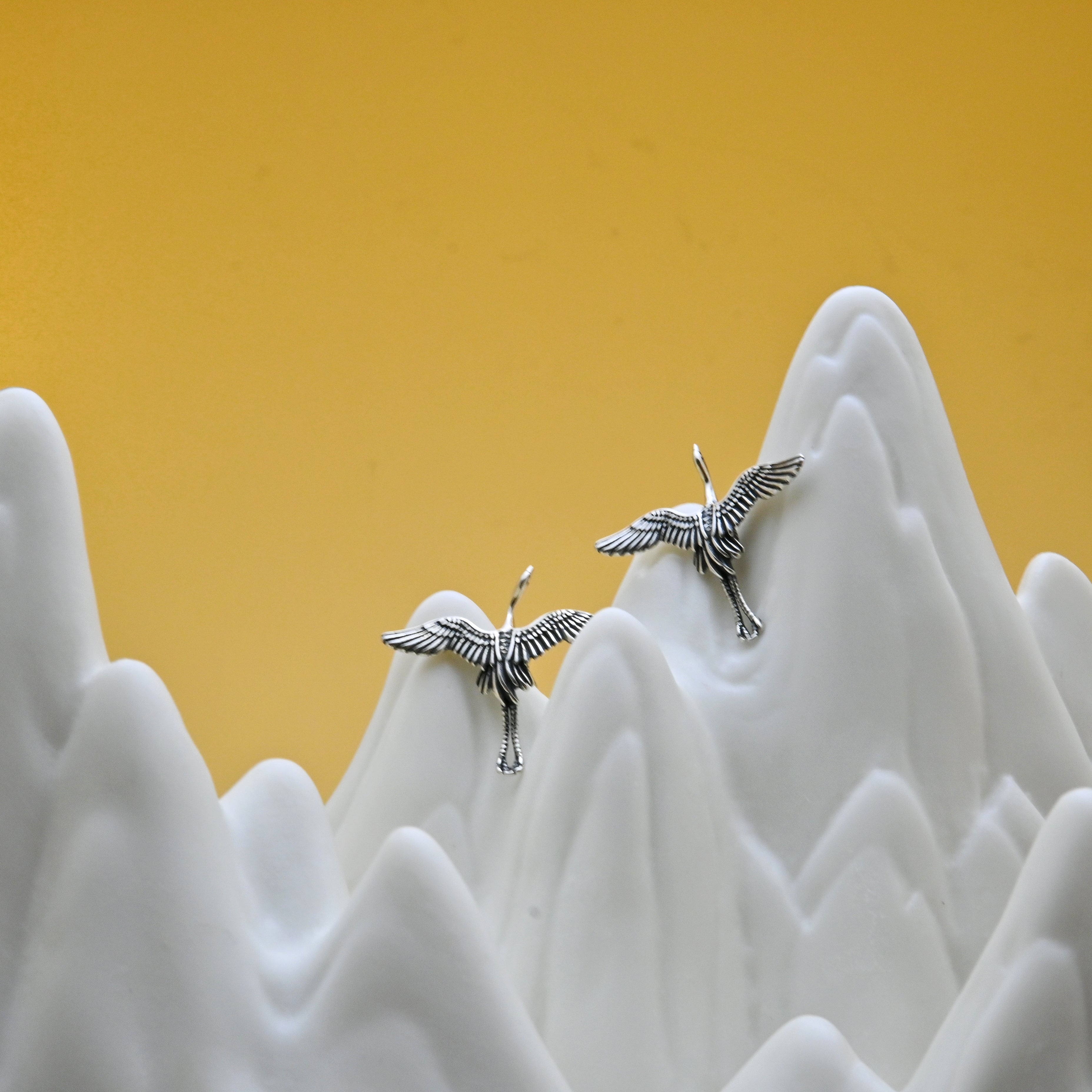 925 Silver Flying Crane Earrings