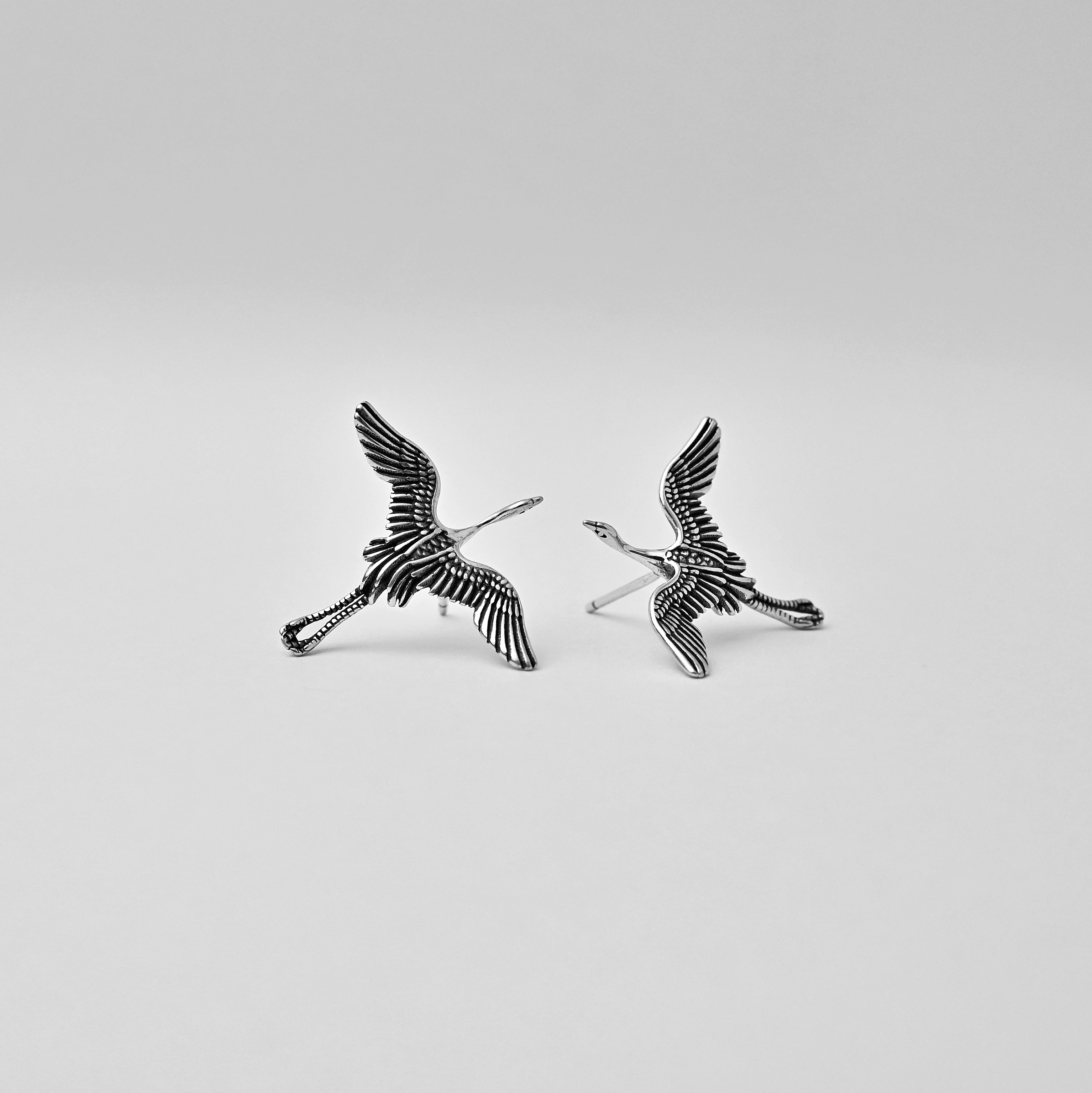 925 Silver Flying Crane Earrings