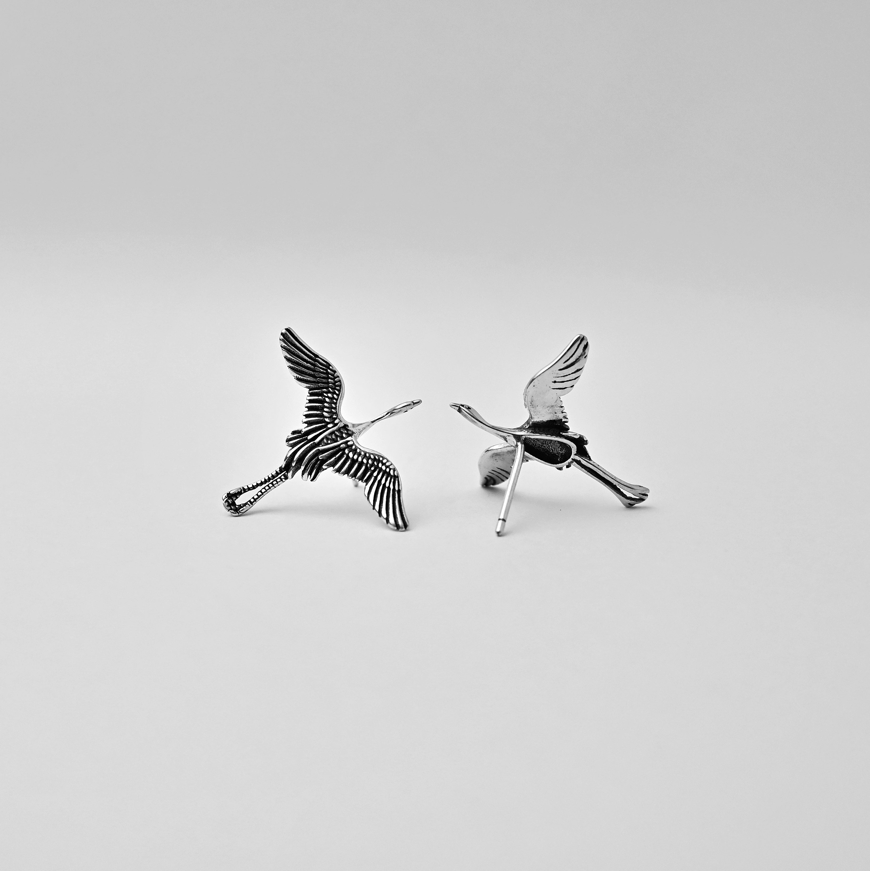 925 Silver Flying Crane Earrings