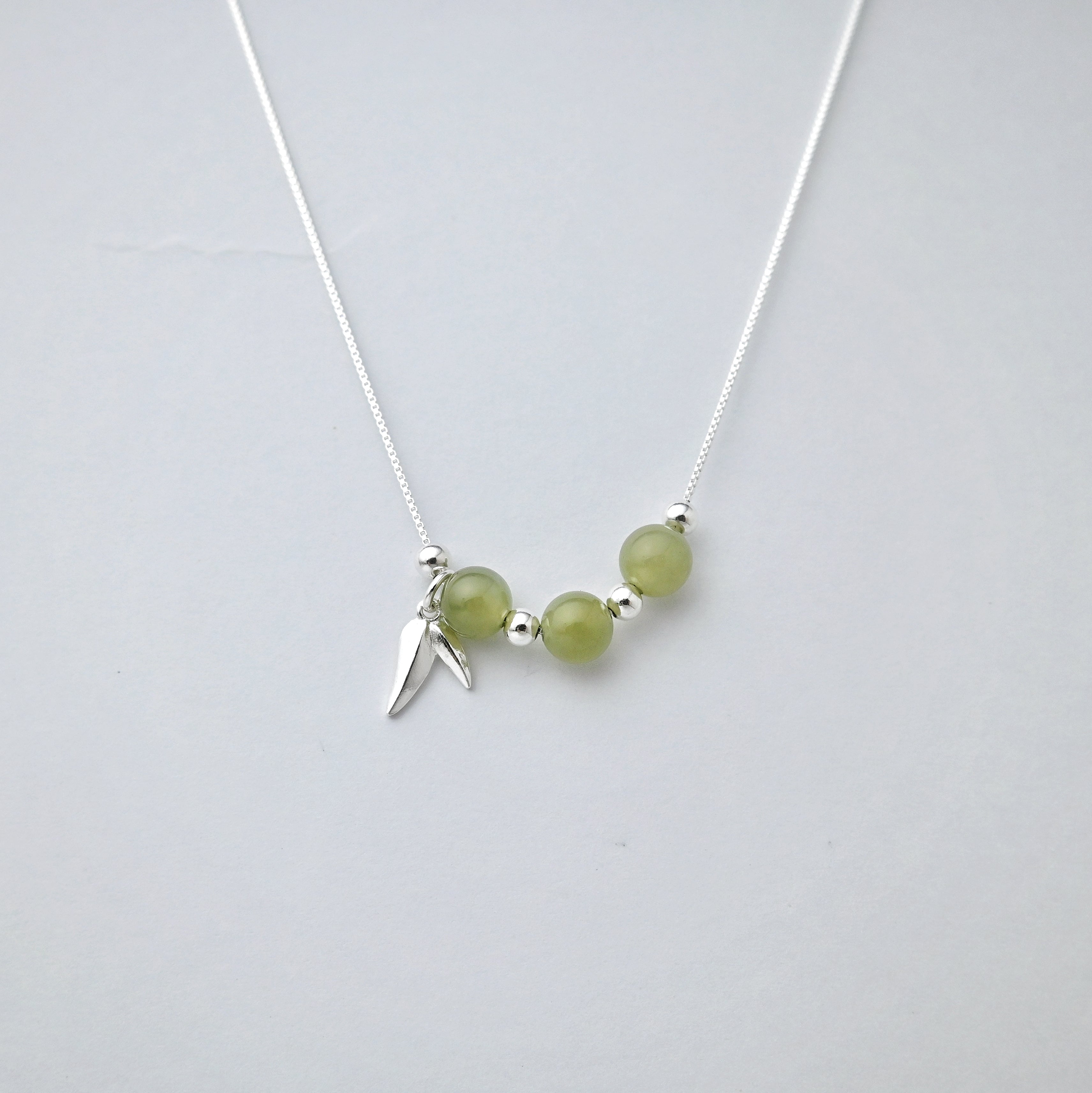 925 Silver Hetian Jade Bamboo Leaf Necklace