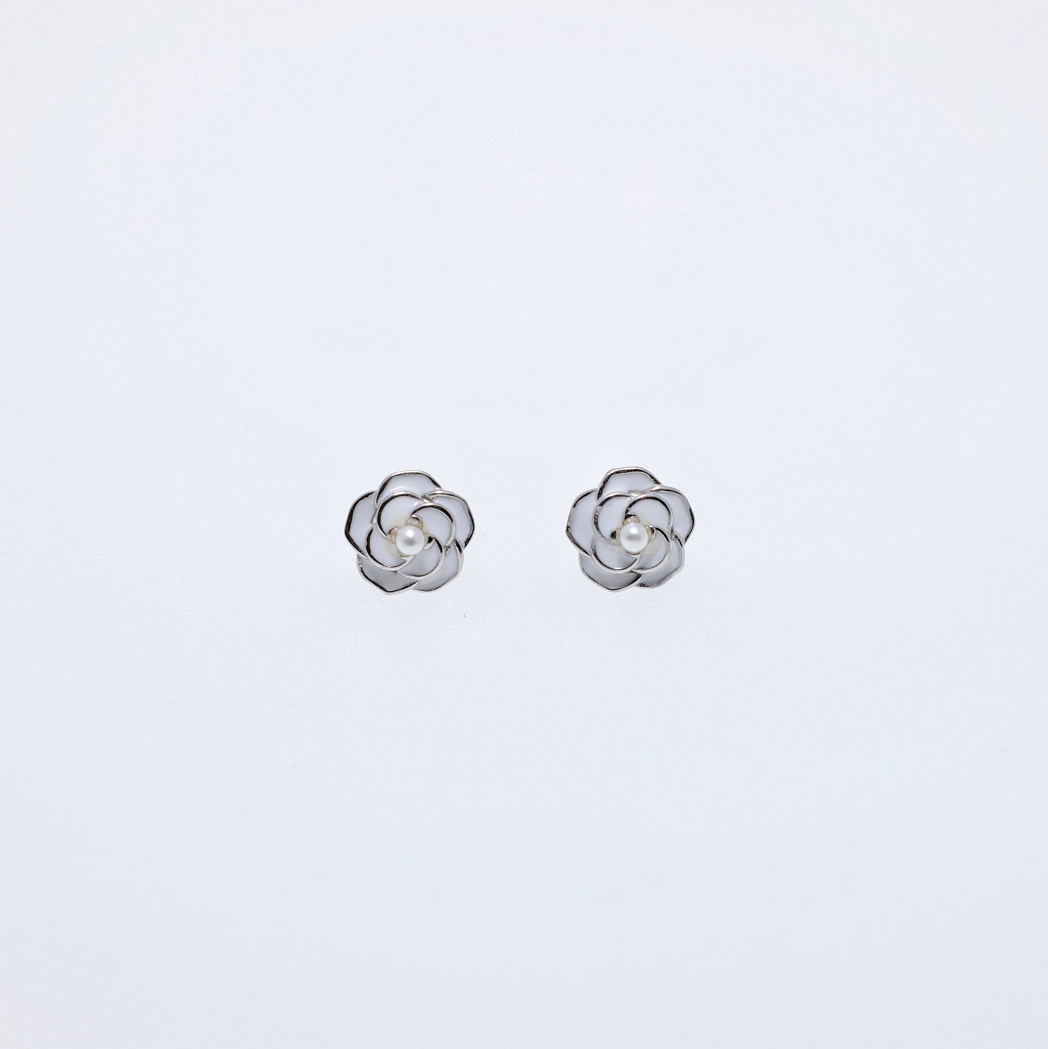 925 Silver Camellia Pearl Earrings