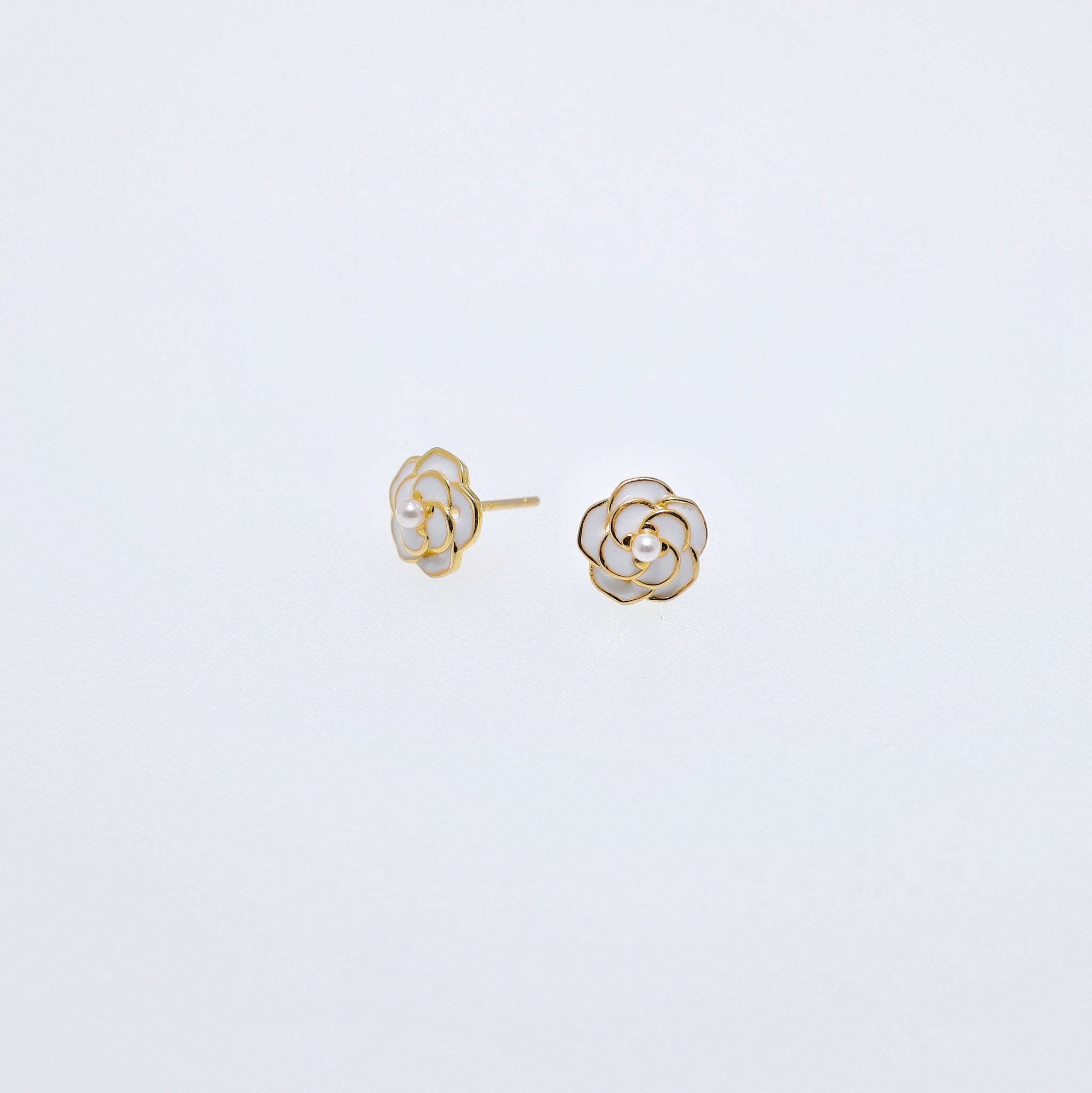 925 Silver Camellia Pearl Earrings