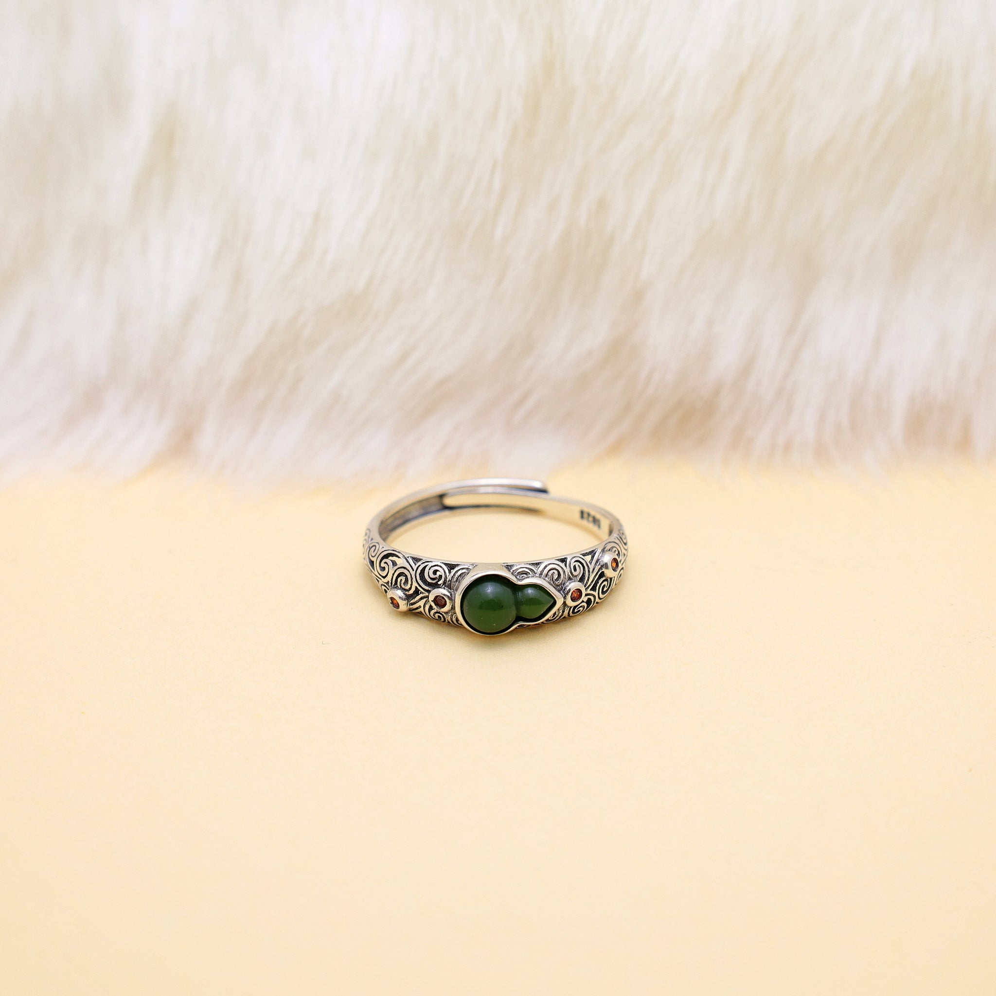 925 Silver Green Jasper Gourd Auspicious Cloud Ring