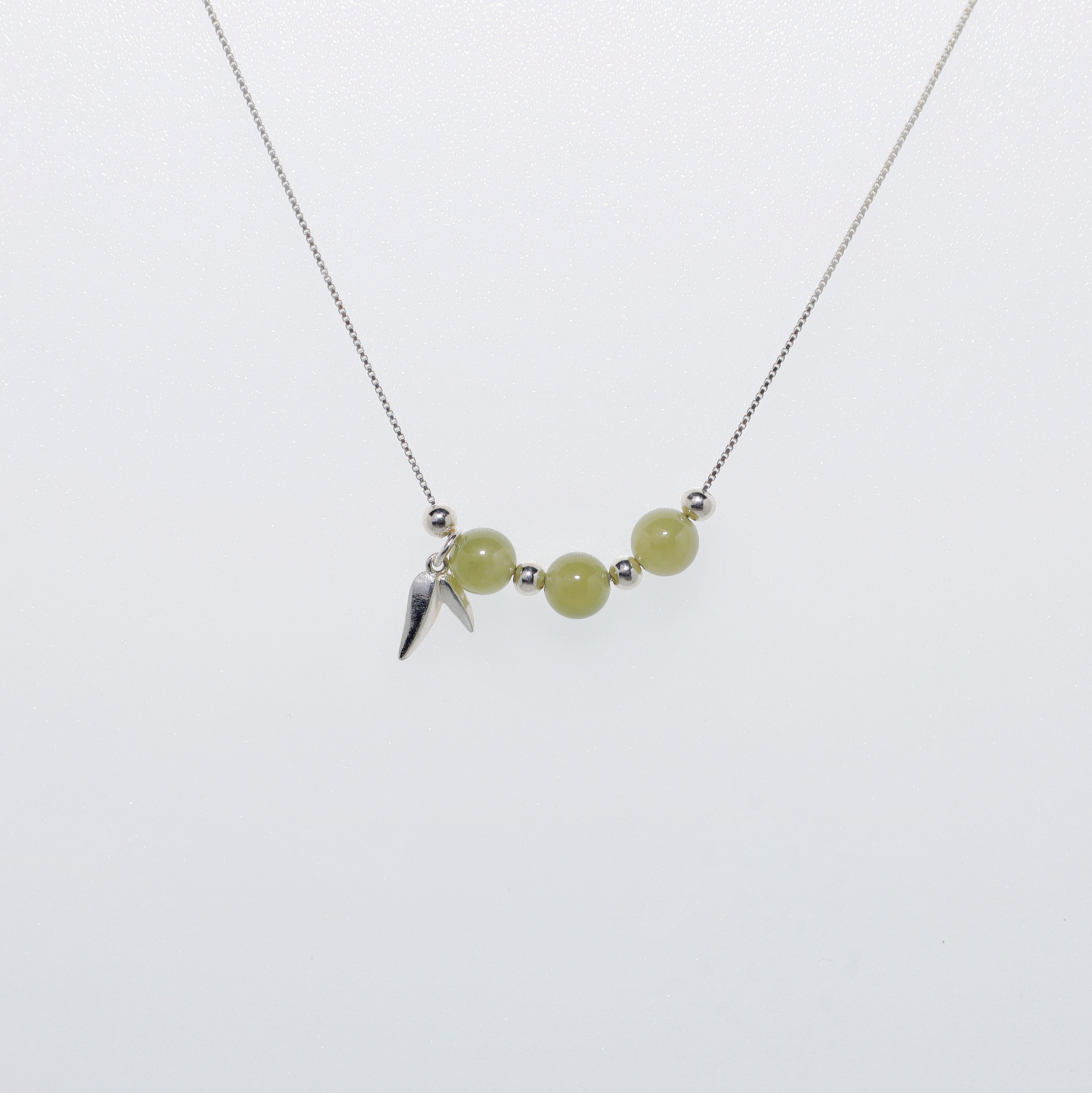 925 Silver Hetian Jade Bamboo Leaf Necklace