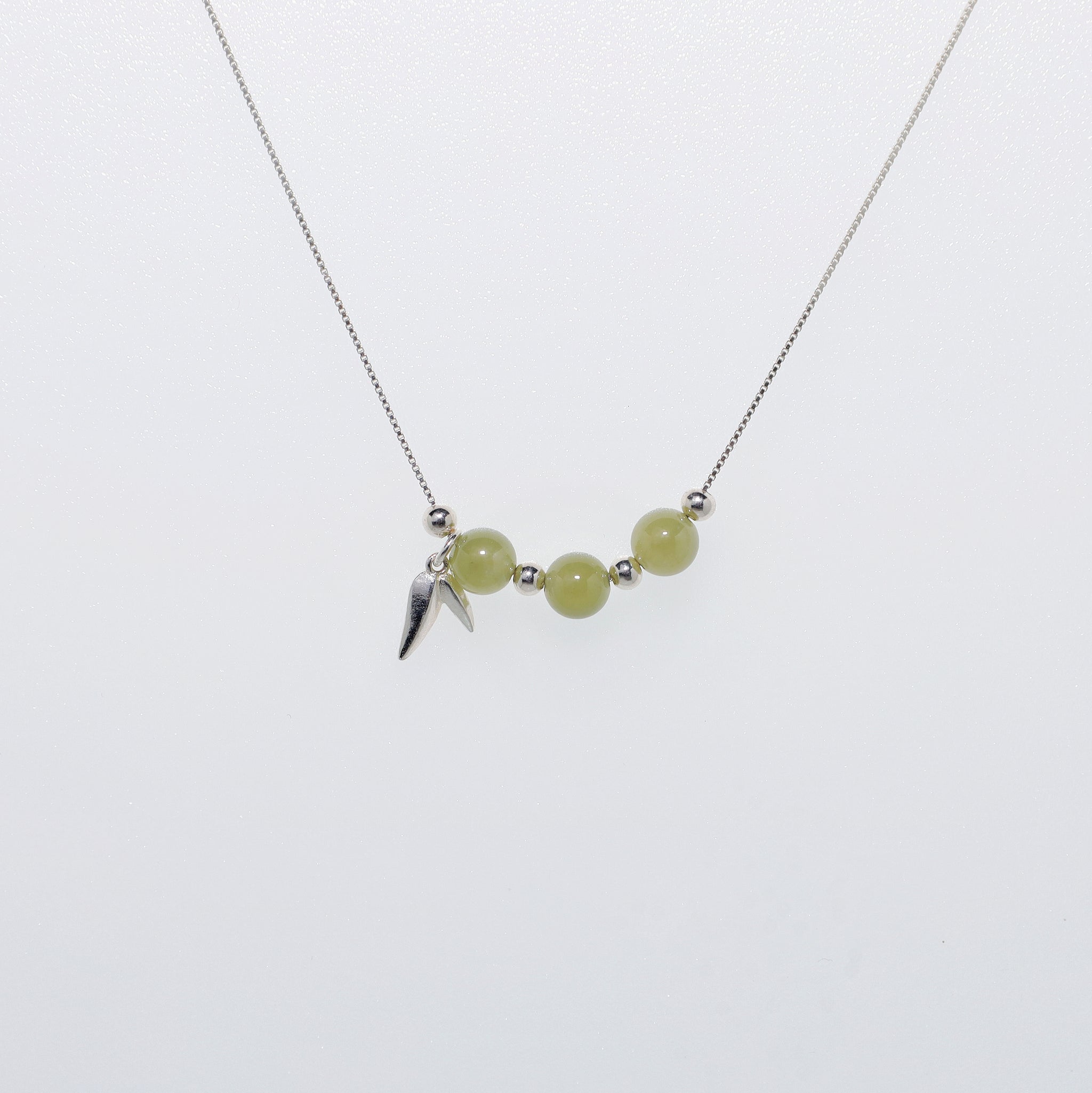 925 Silver Hetian Jade Bamboo Leaf Necklace