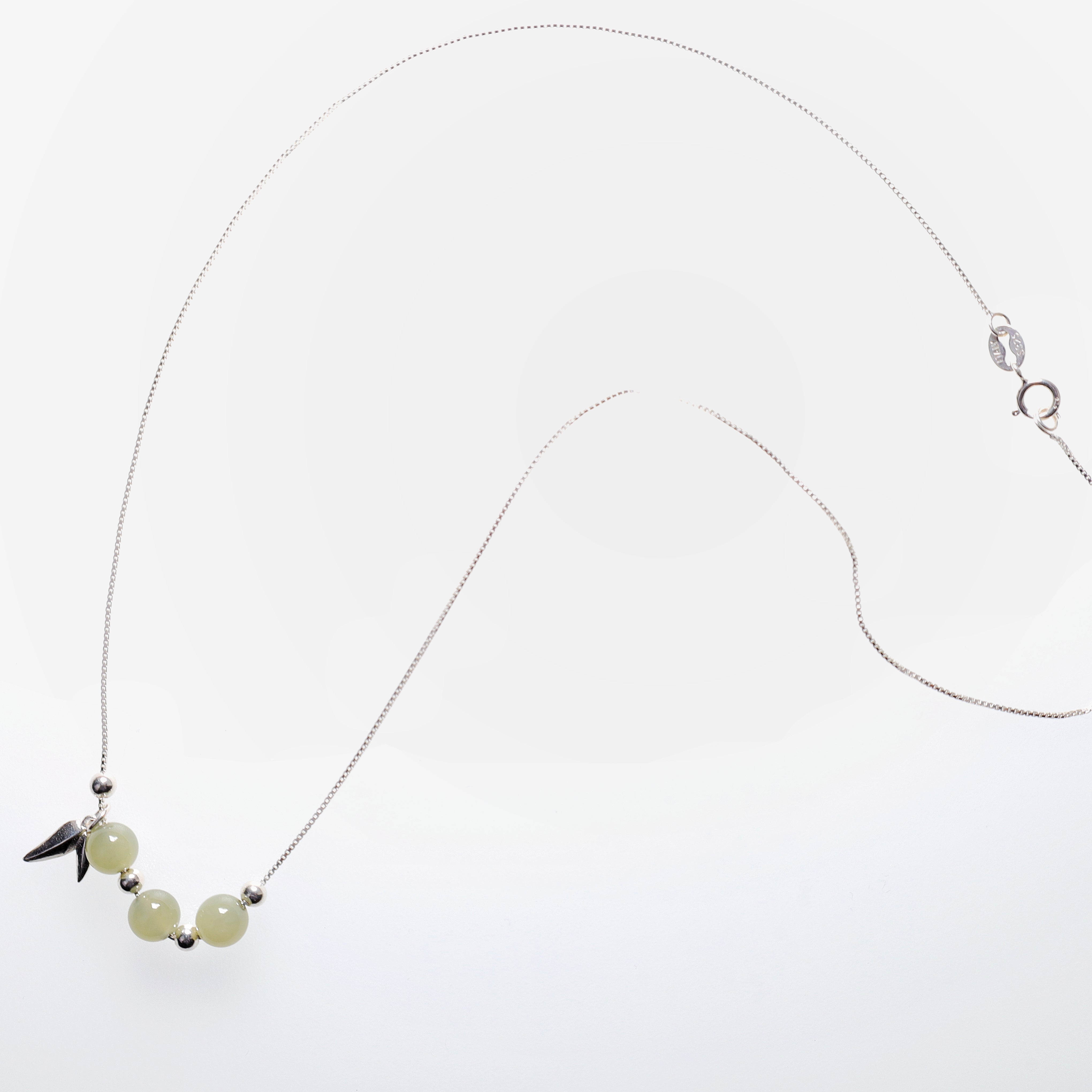 925 Silver Hetian Jade Bamboo Leaf Necklace