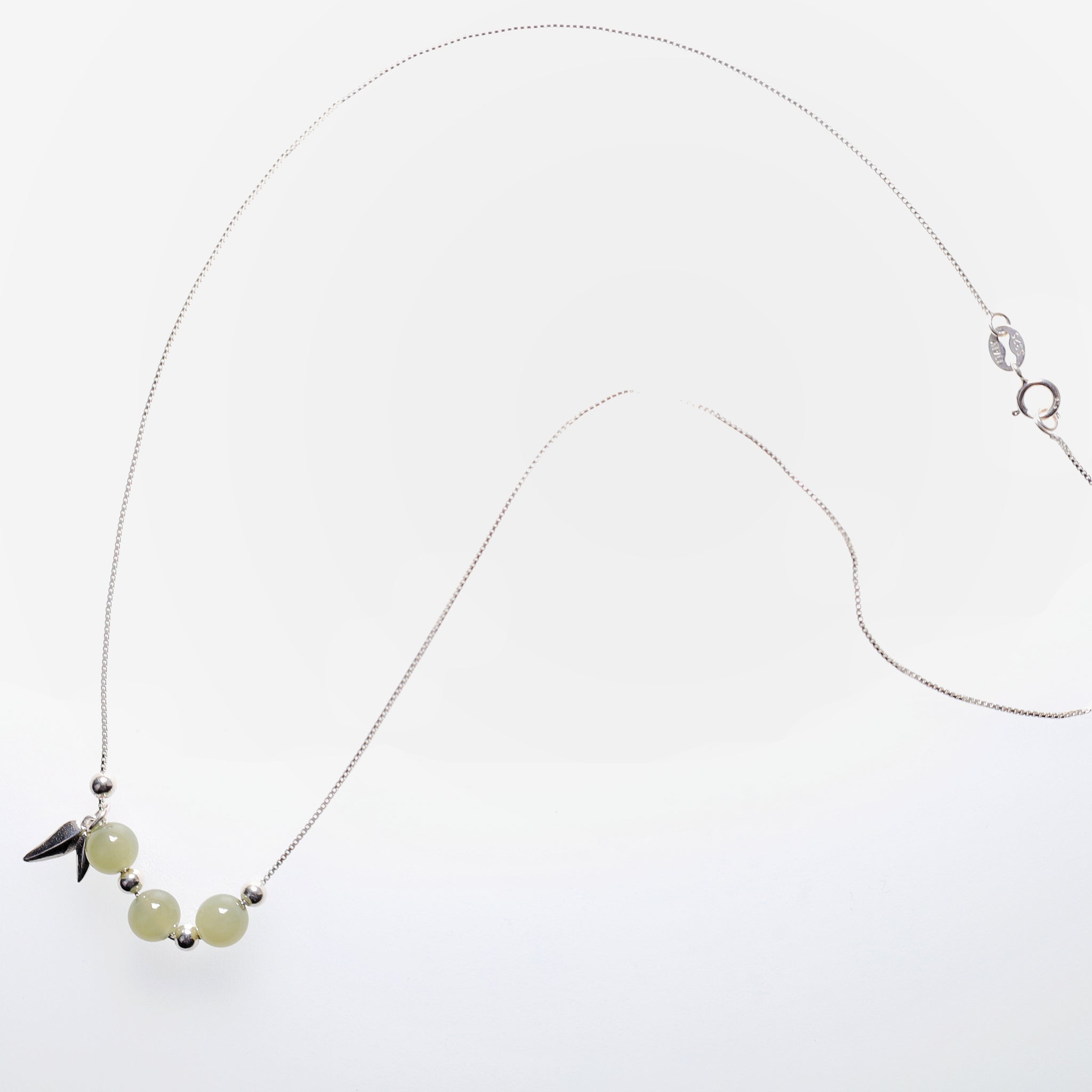 925 Silver Hetian Jade Bamboo Leaf Necklace