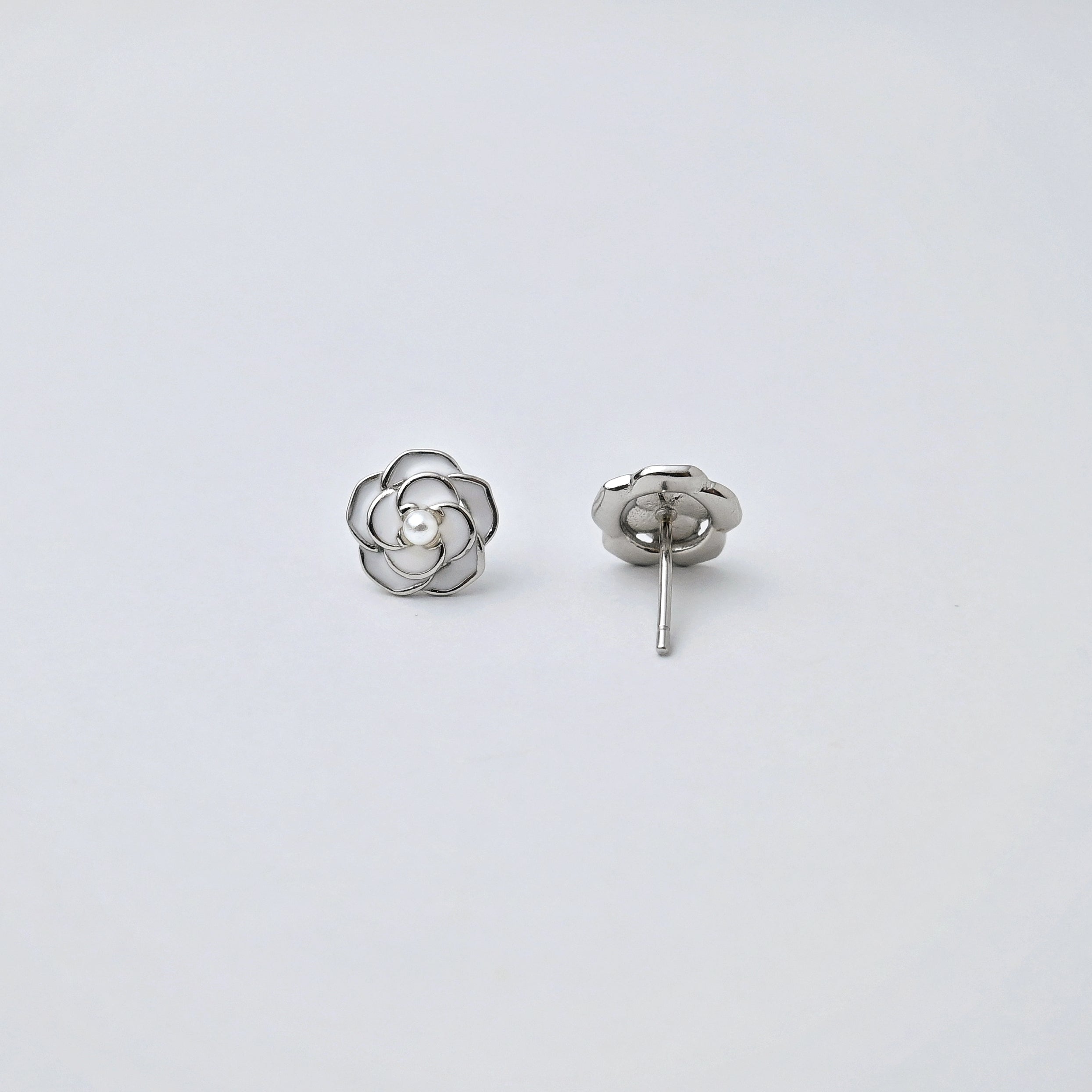 925 Silver Camellia Pearl Earrings