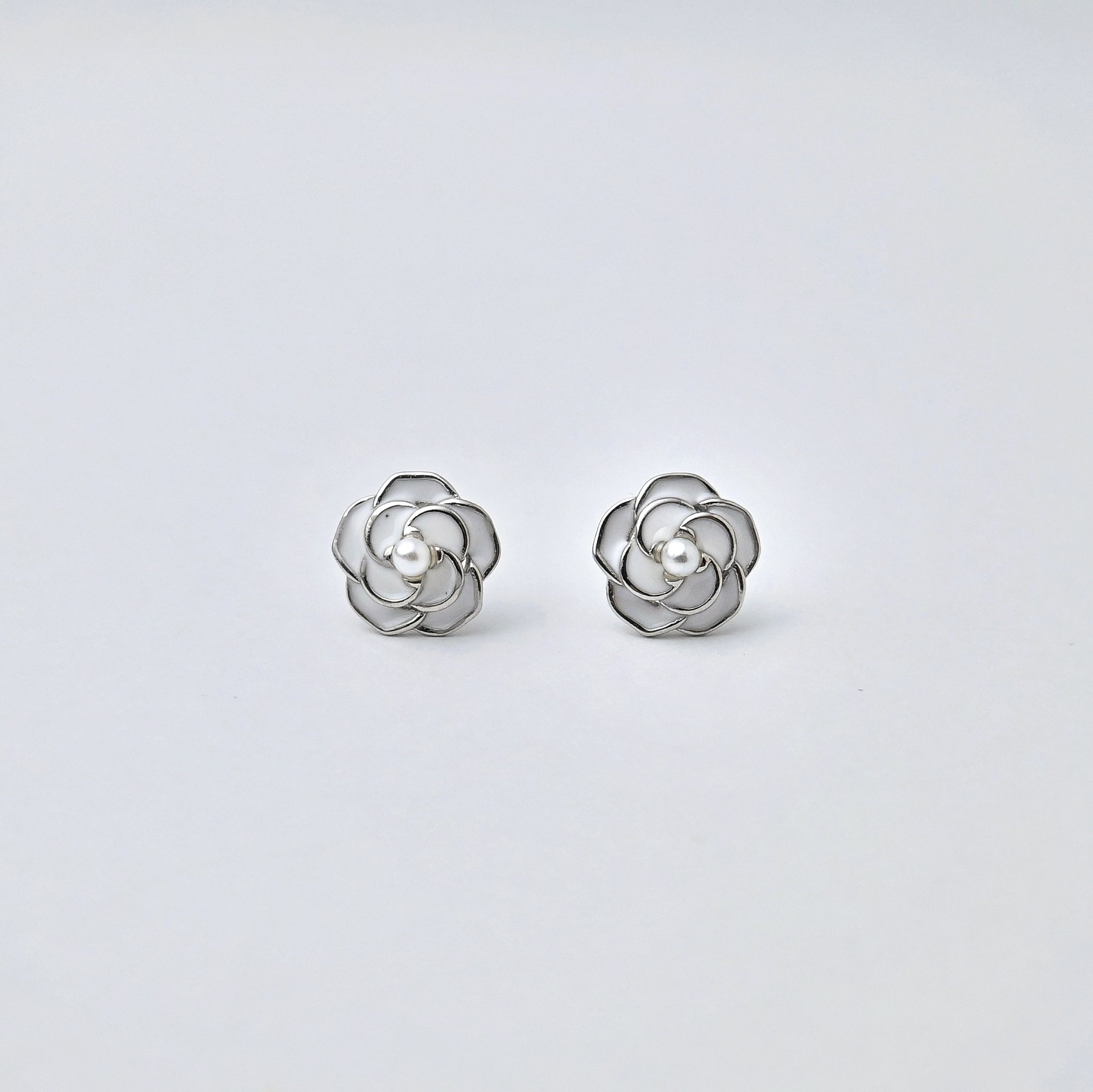 925 Silver Camellia Pearl Earrings