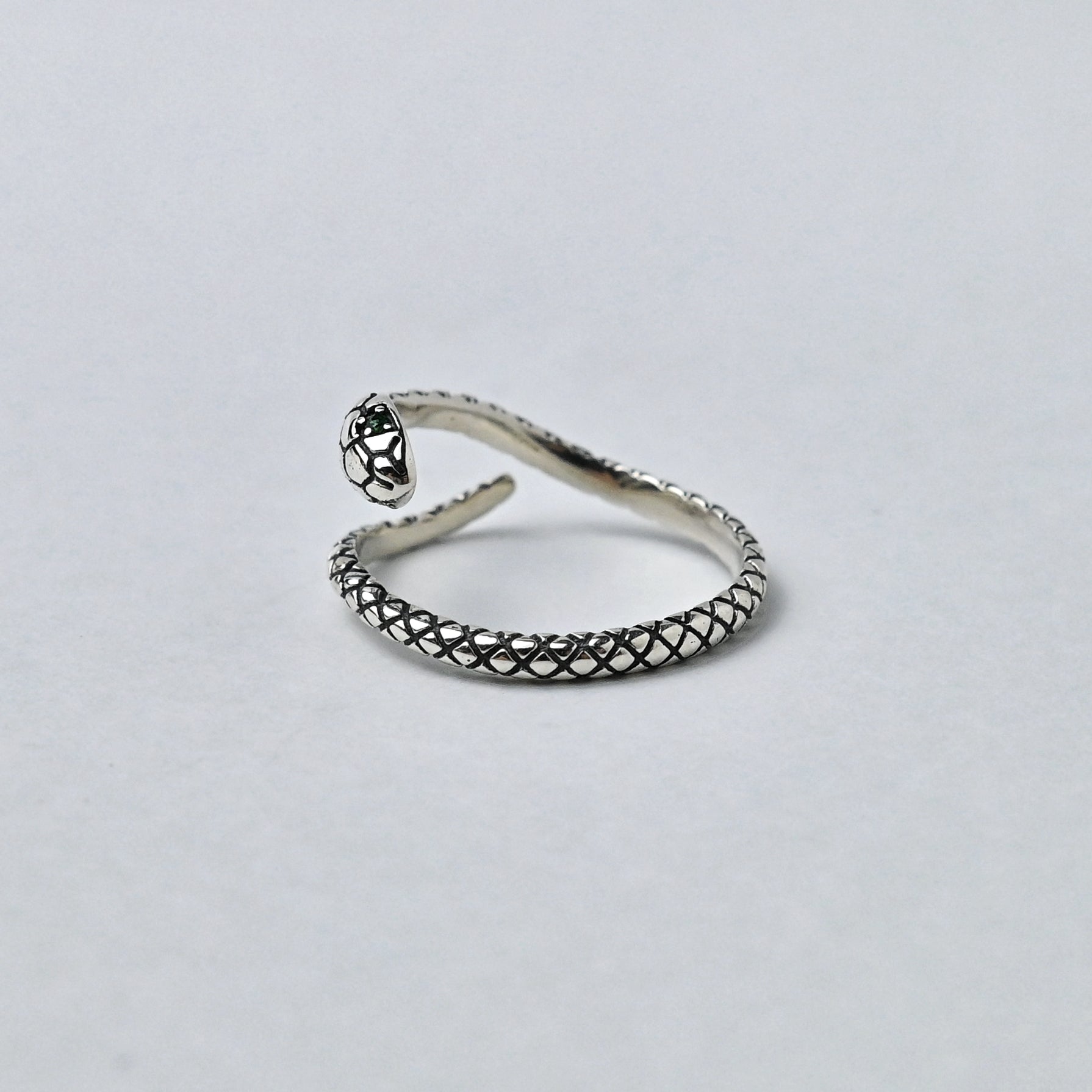 925 Silver Green Diamond Spirit Snake Ring