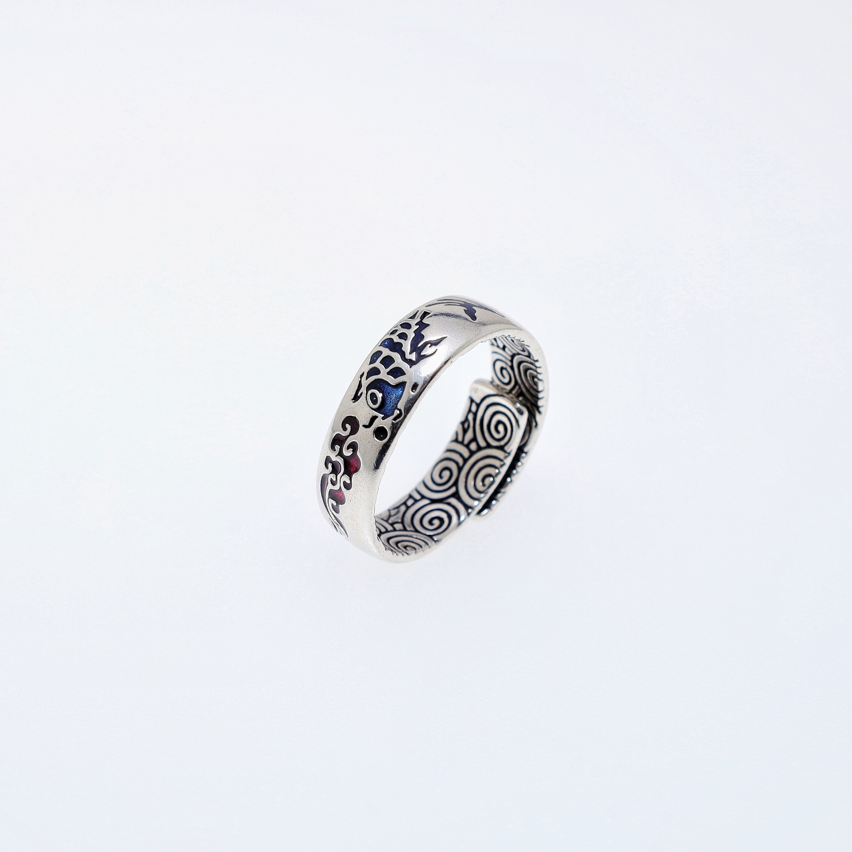 Blue and Red Koi Open Adjustable Ring