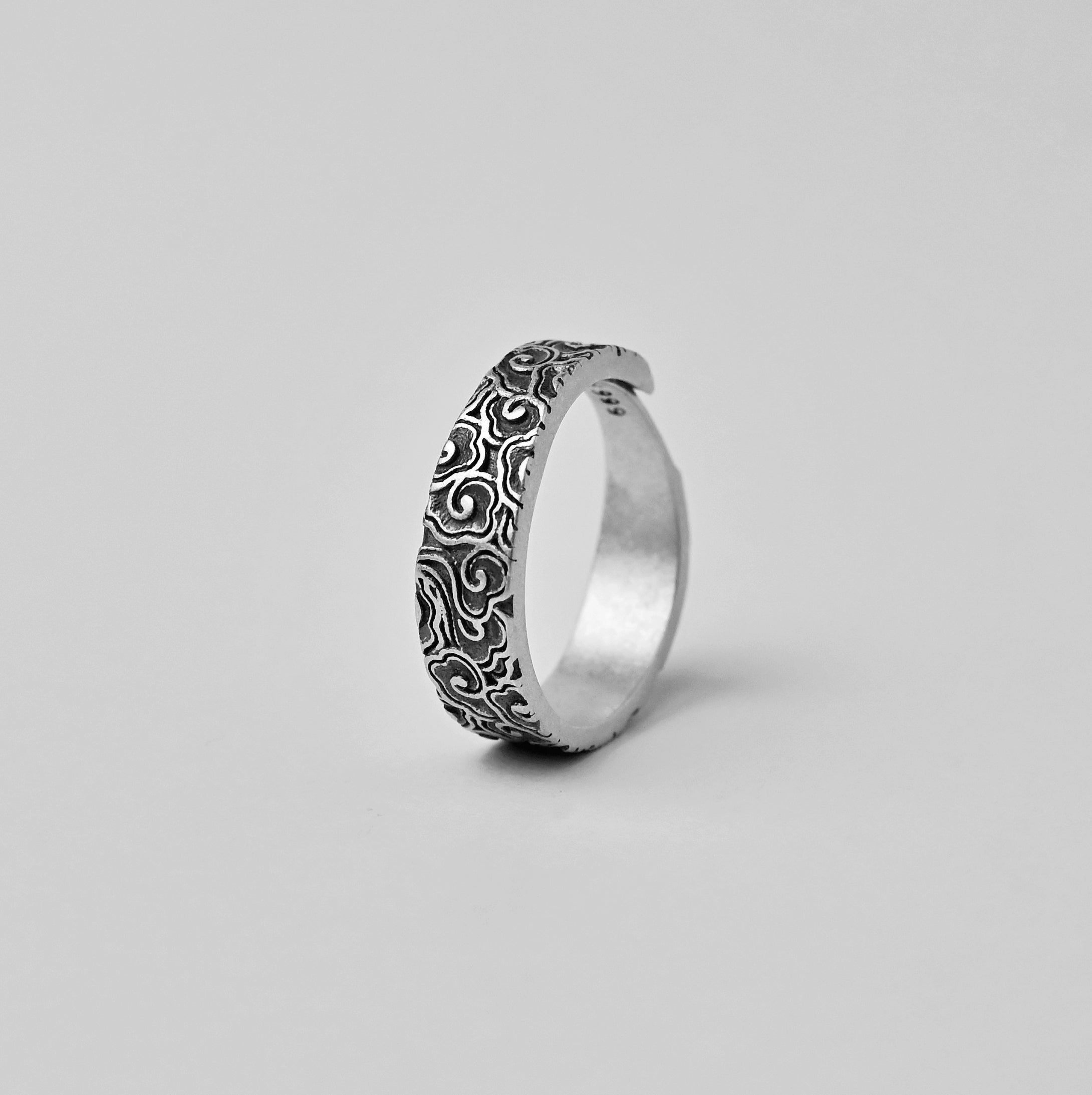 Carved Auspicious Clouds Silver Ring