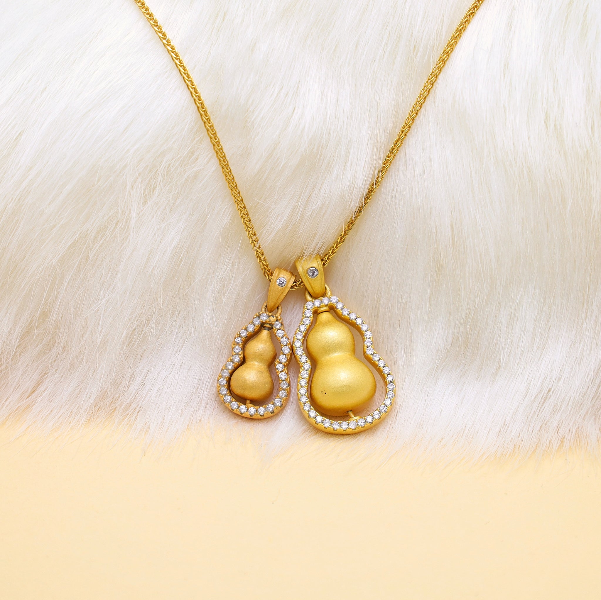 Double Brushed Gold-Plated Gourd Sterling Silver Necklace