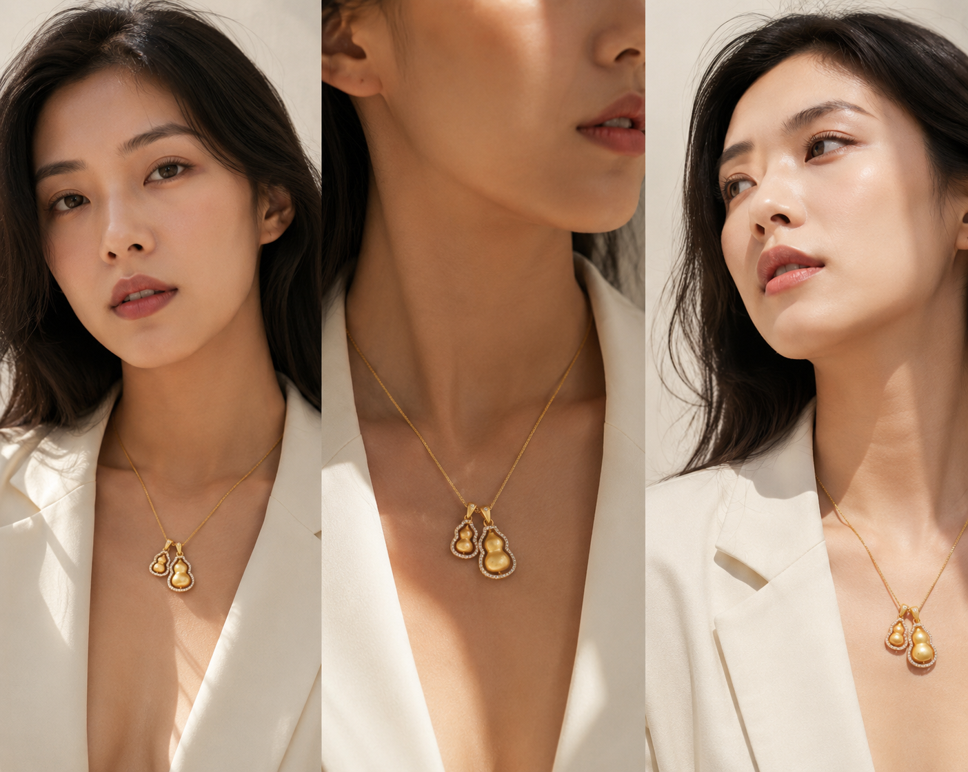 Double Brushed Gold-Plated Gourd Sterling Silver Necklace
