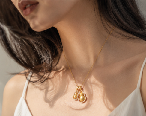 Double Brushed Gold-Plated Gourd Sterling Silver Necklace