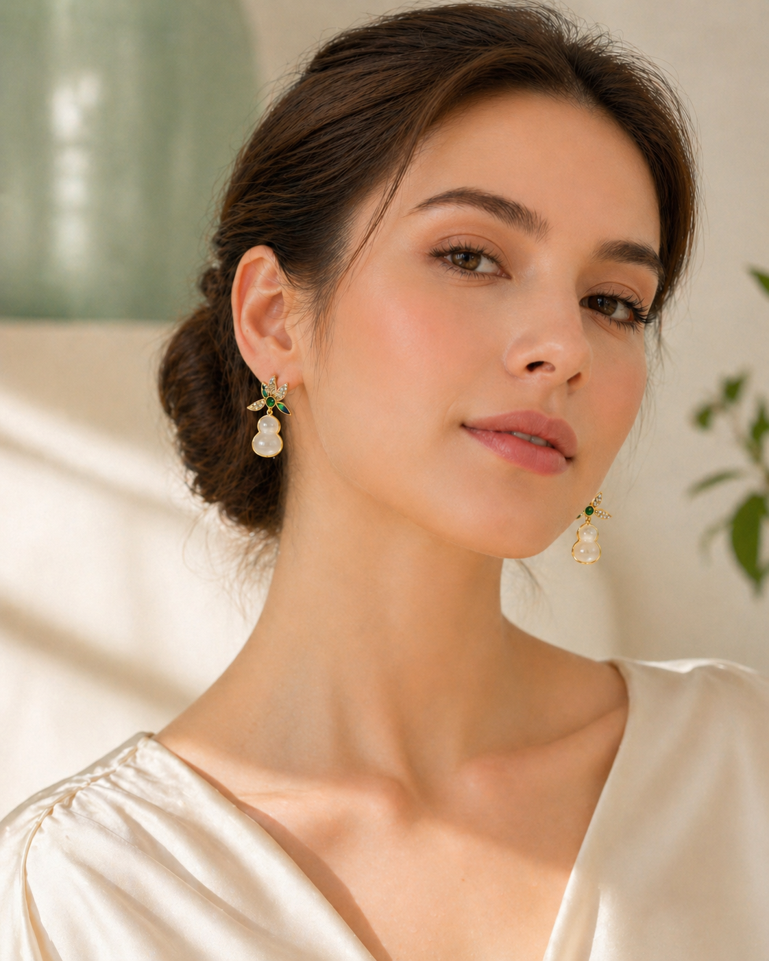 White Chalcedony Gourd Sterling Silver Drop Earrings