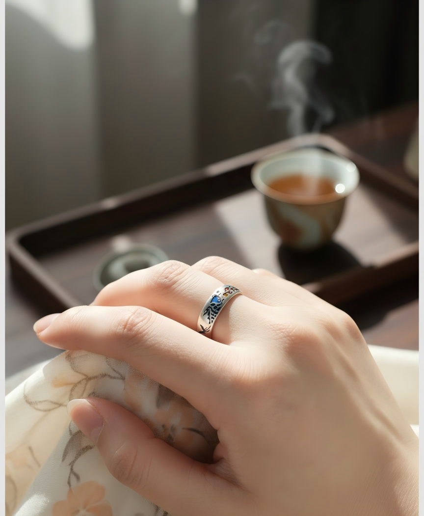 Blue and Red Koi Open Adjustable Ring