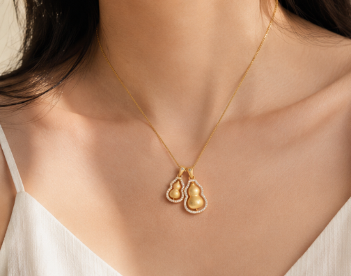 Double Brushed Gold-Plated Gourd Sterling Silver Necklace